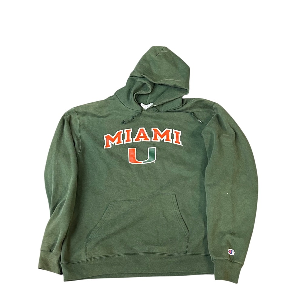 Champion Miami Hurricanes Hoodie Mens Green Pullover Size L University of Miami